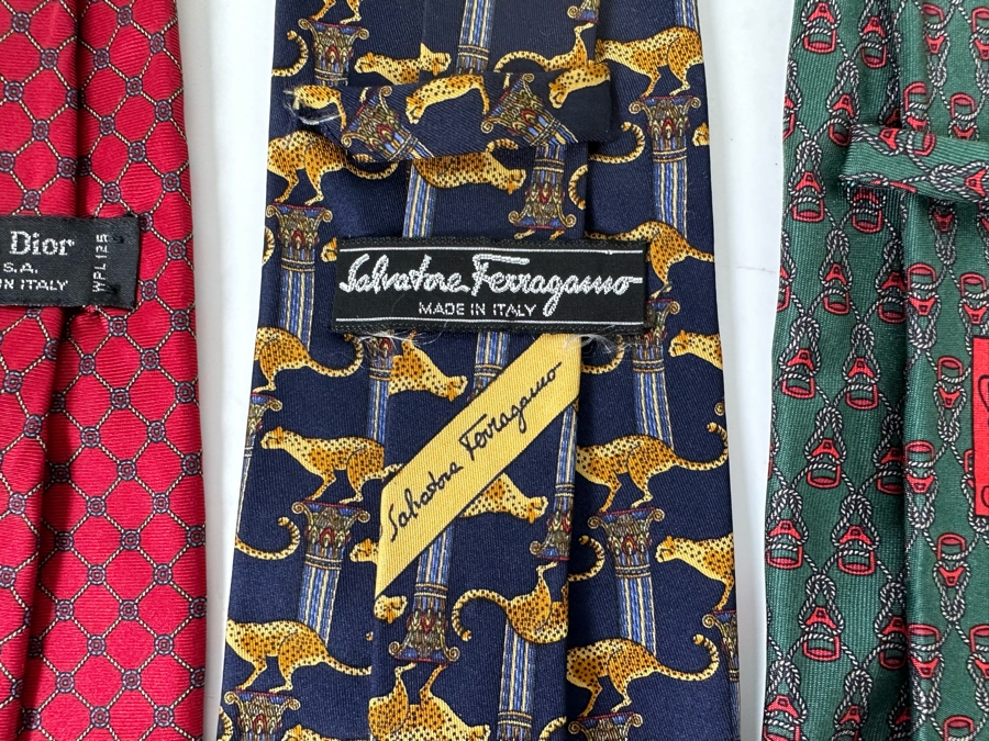 Five Silk Scarves: Hermes (Far Right), Hermes, Gucci, Salvatore Ferragamo, Christian Dior (Far Left) [Photo 10]