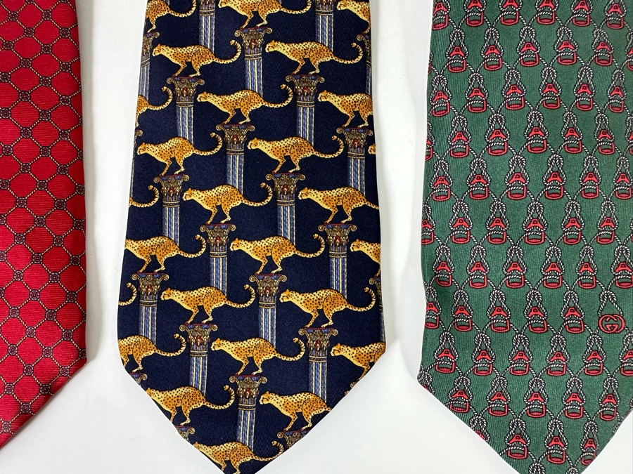 Five Silk Scarves: Hermes (Far Right), Hermes, Gucci, Salvatore Ferragamo, Christian Dior (Far Left) [Photo 5]