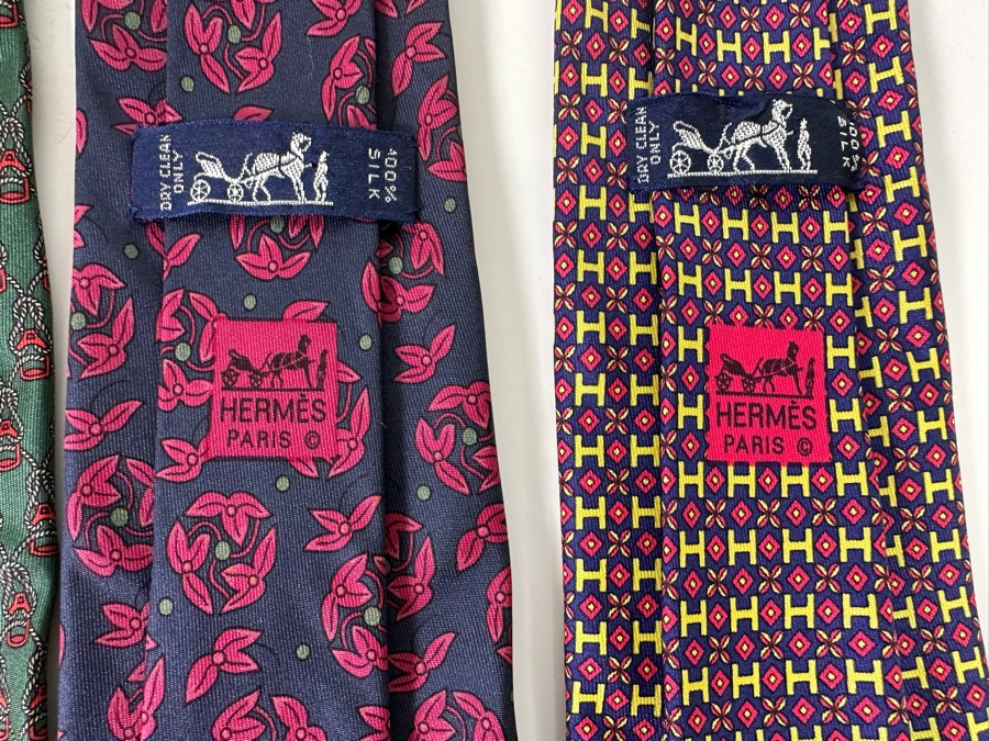 Five Silk Scarves: Hermes (Far Right), Hermes, Gucci, Salvatore Ferragamo, Christian Dior (Far Left) [Photo 8]