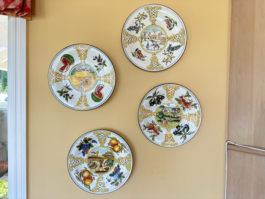 Four Hand Painted Italian Plates Wall Plaques 14R Ea [Photo 1]