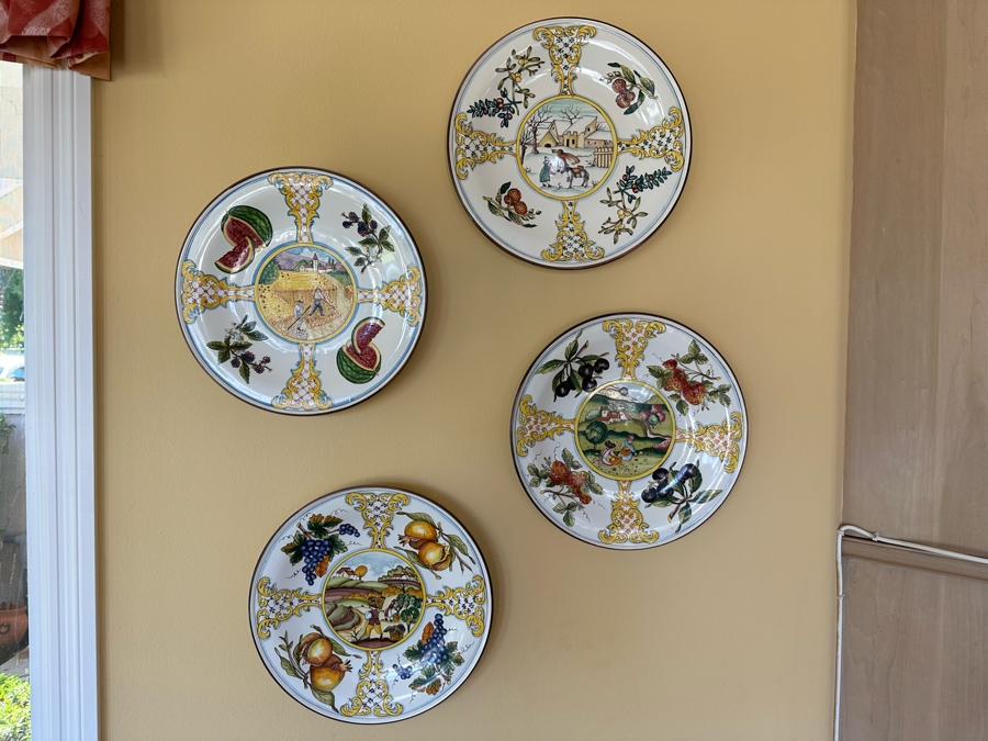 Four Hand Painted Italian Plates Wall Plaques 14R Ea [Photo 2]