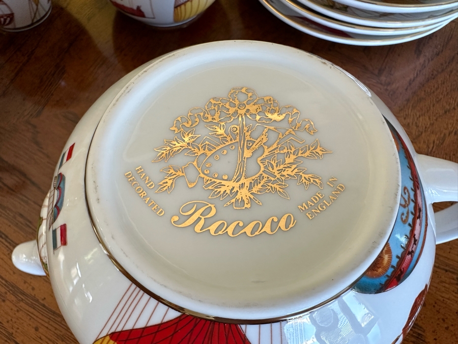 Hand Decorated Rococo English China Tea Service Hot Air Balloon Pattern [Photo 9]