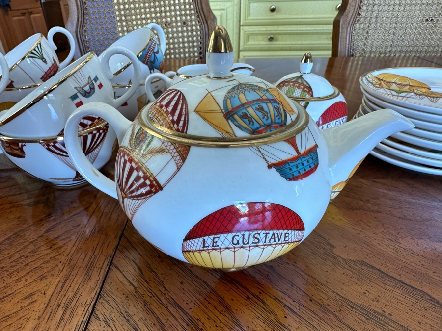 Hand Decorated Rococo English China Tea Service Hot Air Balloon Pattern [Photo 3]