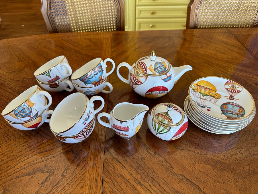 Hand Decorated Rococo English China Tea Service Hot Air Balloon Pattern [Photo 1]
