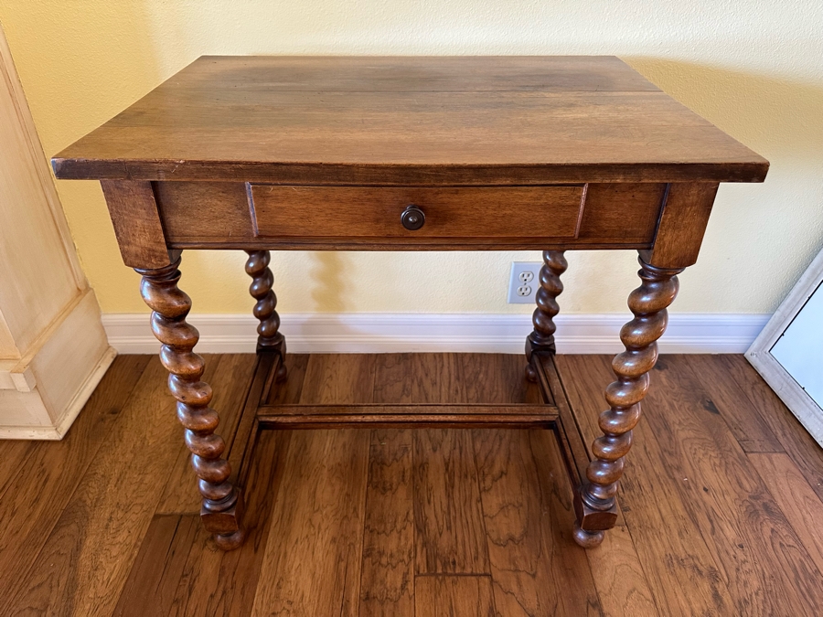 Antique Barley Twist Wooden Table Desk With Drawer 29W X 21.5D X 27.5H [Photo 2]