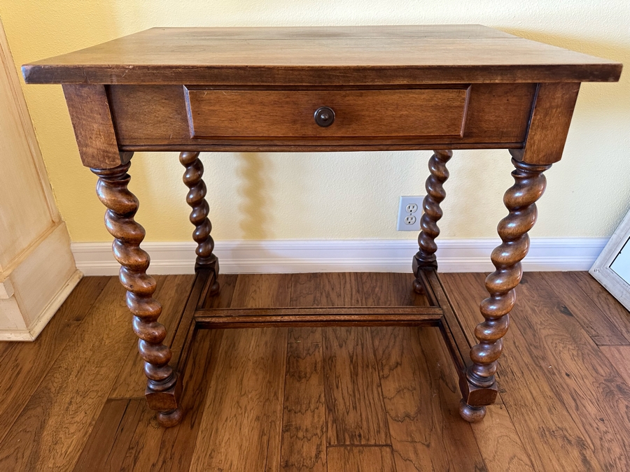 Antique Barley Twist Wooden Table Desk With Drawer 29W X 21.5D X 27.5H [Photo 4]