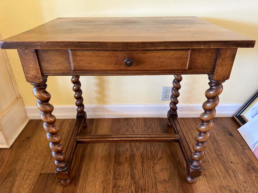 Antique Barley Twist Wooden Table Desk With Drawer 29W X 21.5D X 27.5H [Photo 1]