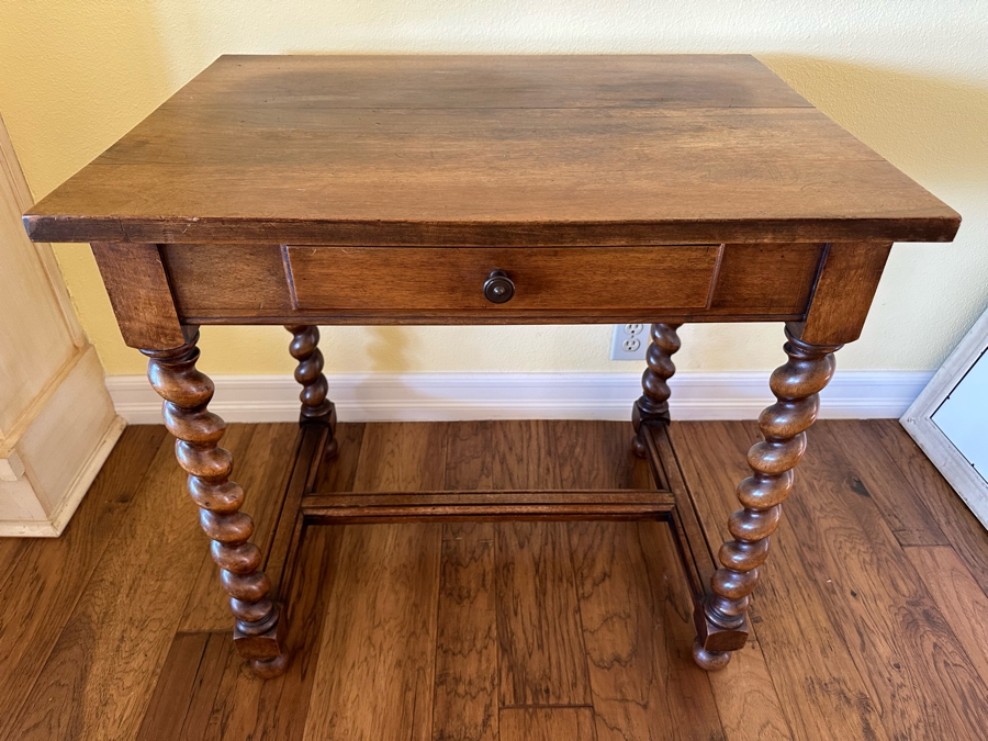Antique Barley Twist Wooden Table Desk With Drawer 29W X 21.5D X 27.5H [Photo 3]