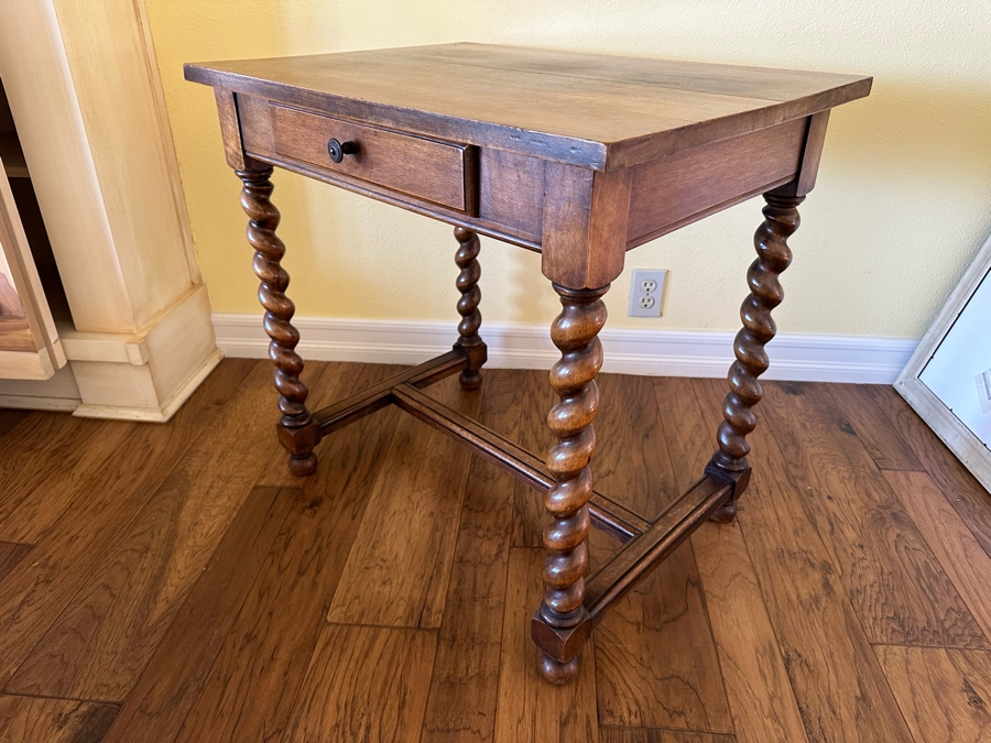 Antique Barley Twist Wooden Table Desk With Drawer 29W X 21.5D X 27.5H [Photo 7]