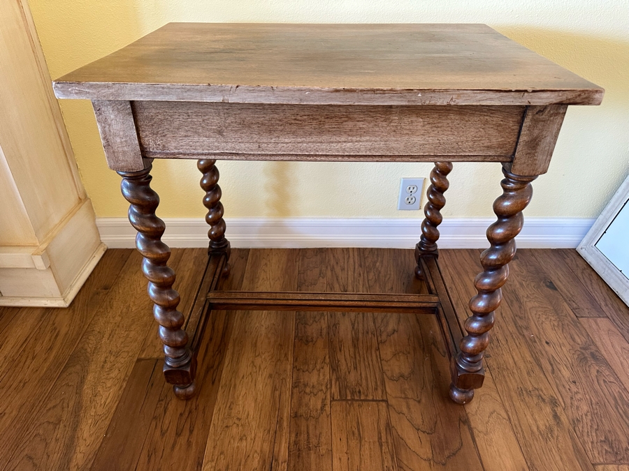Antique Barley Twist Wooden Table Desk With Drawer 29W X 21.5D X 27.5H [Photo 8]