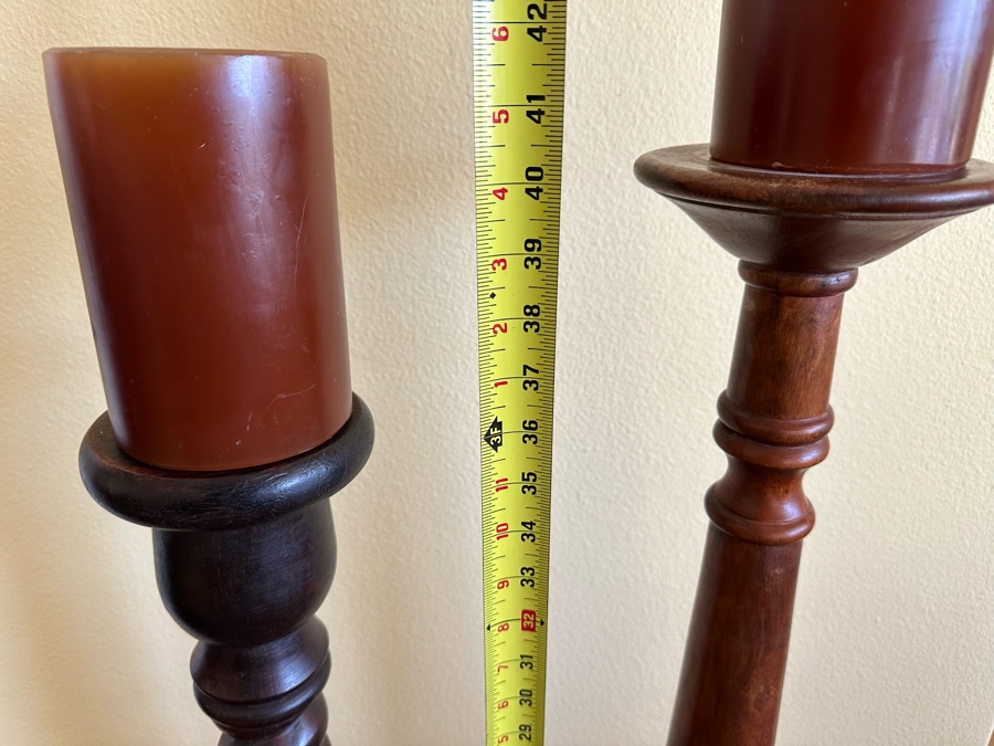 Pair Of Wooden Freestanding Candleholders 36H And 40H [Photo 5]