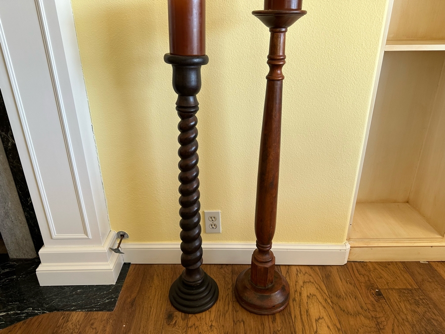 Pair Of Wooden Freestanding Candleholders 36H And 40H [Photo 2]