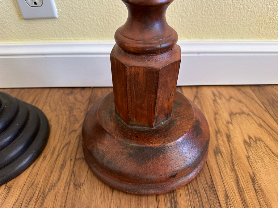 Pair Of Wooden Freestanding Candleholders 36H And 40H [Photo 4]