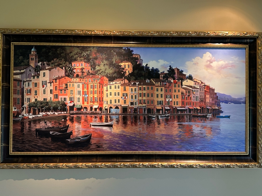 Maher Morcos Large Hand Signed Limited Edition Giclee Artwork Portofino Italy Signed And Numbered 10 Of 200 On Verso Canvas 70 X 32 Framed 78 X 41.5 [Photo 5]