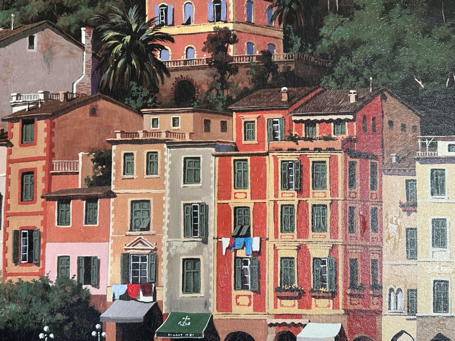 Maher Morcos Large Hand Signed Limited Edition Giclee Artwork Portofino Italy Signed And Numbered 10 Of 200 On Verso Canvas 70 X 32 Framed 78 X 41.5 [Photo 14]