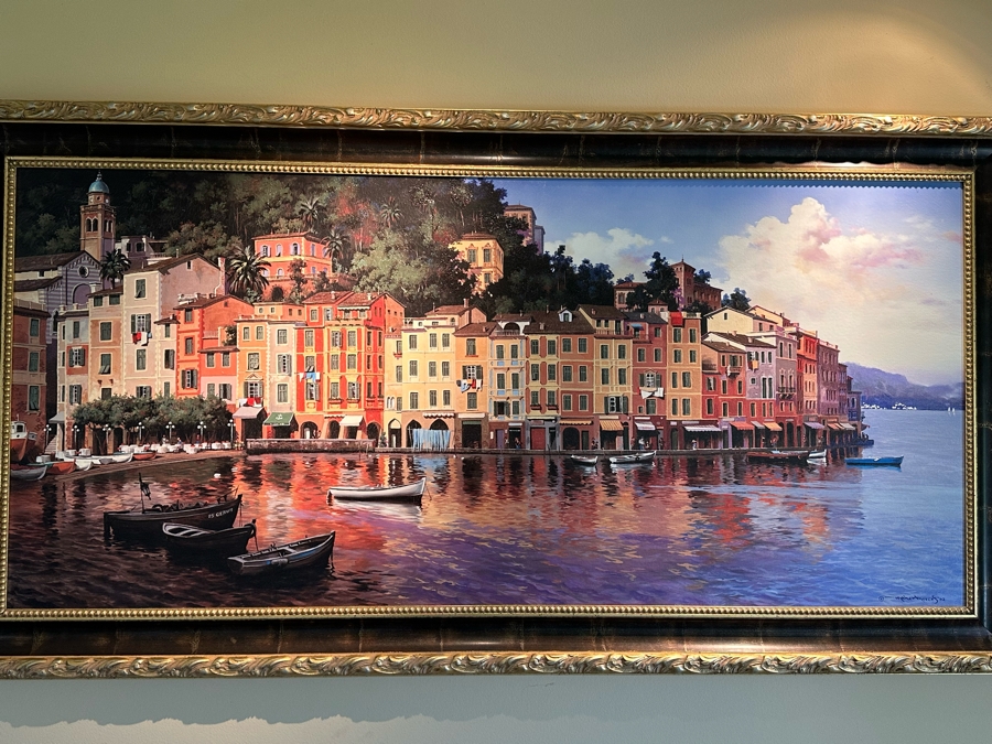 Maher Morcos Large Hand Signed Limited Edition Giclee Artwork Portofino Italy Signed And Numbered 10 Of 200 On Verso Canvas 70 X 32 Framed 78 X 41.5 [Photo 4]