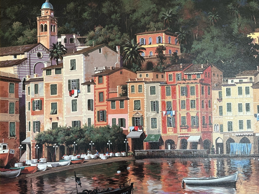 Maher Morcos Large Hand Signed Limited Edition Giclee Artwork Portofino Italy Signed And Numbered 10 Of 200 On Verso Canvas 70 X 32 Framed 78 X 41.5 [Photo 11]