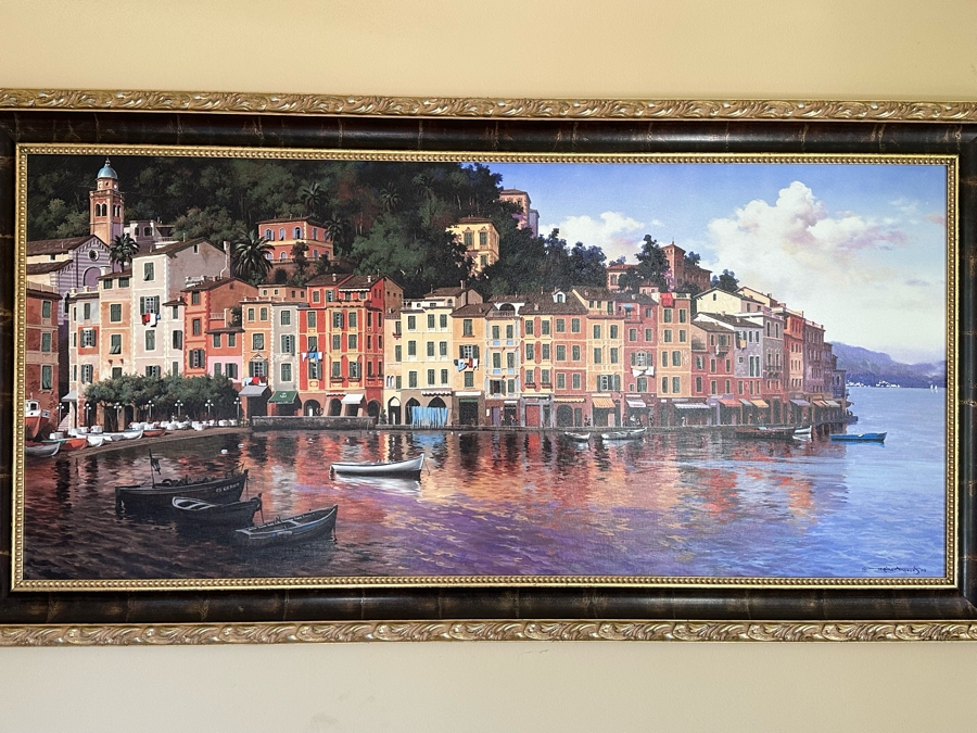Maher Morcos Large Hand Signed Limited Edition Giclee Artwork Portofino Italy Signed And Numbered 10 Of 200 On Verso Canvas 70 X 32 Framed 78 X 41.5 [Photo 10]