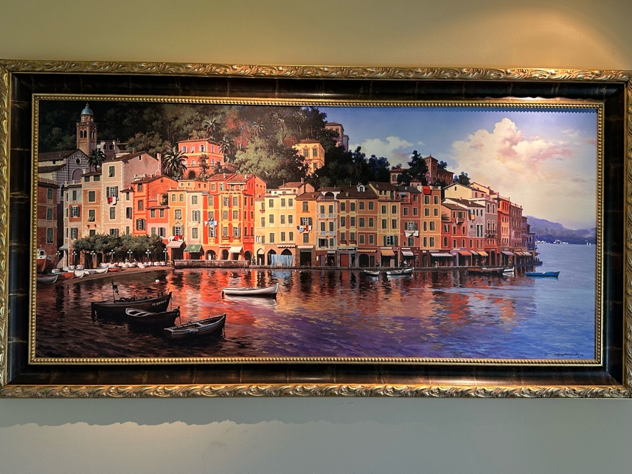 Maher Morcos Large Hand Signed Limited Edition Giclee Artwork Portofino Italy Signed And Numbered 10 Of 200 On Verso Canvas 70 X 32 Framed 78 X 41.5 [Photo 3]
