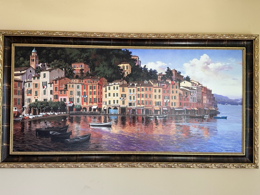Maher Morcos Large Hand Signed Limited Edition Giclee Artwork Portofino Italy Signed And Numbered 10 Of 200 On Verso Canvas 70 X 32 Framed 78 X 41.5 [Photo 9]