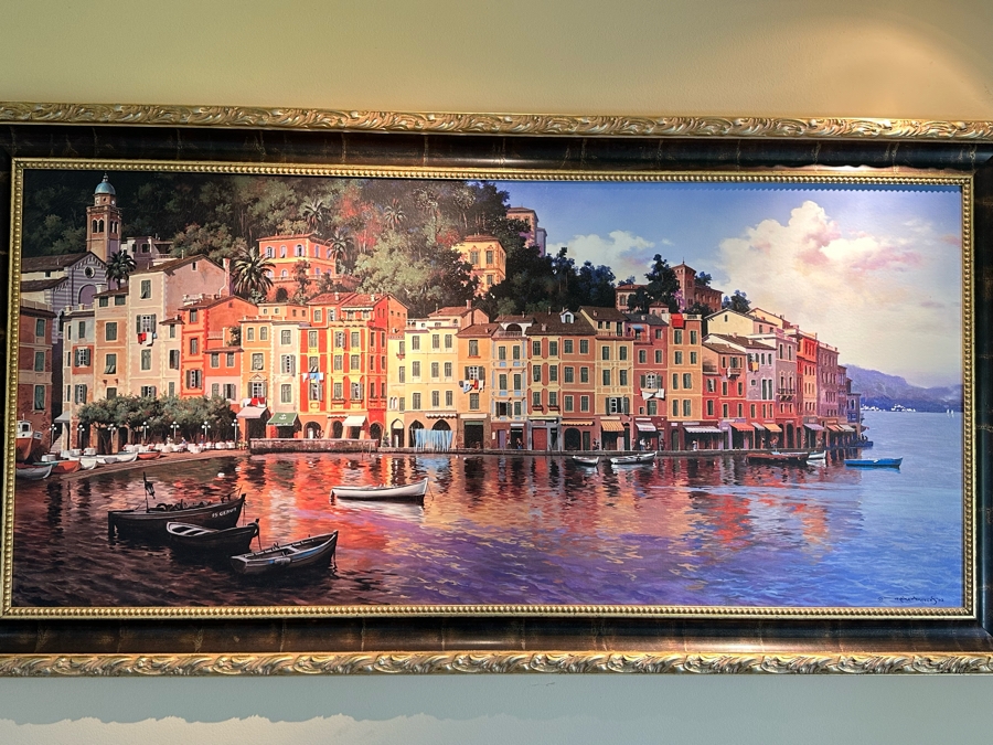 Maher Morcos Large Hand Signed Limited Edition Giclee Artwork Portofino Italy Signed And Numbered 10 Of 200 On Verso Canvas 70 X 32 Framed 78 X 41.5 [Photo 2]