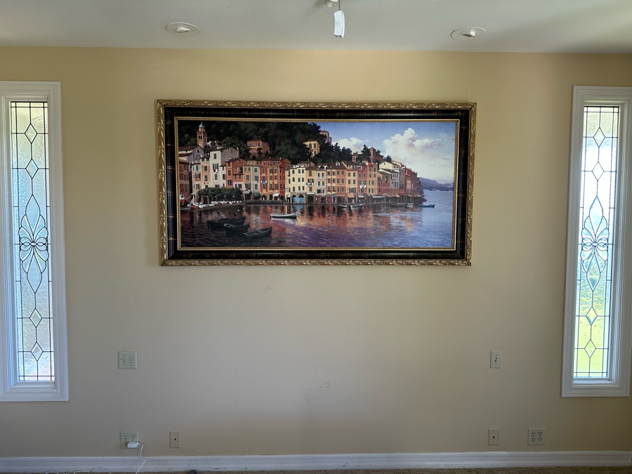 Maher Morcos Large Hand Signed Limited Edition Giclee Artwork Portofino Italy Signed And Numbered 10 Of 200 On Verso Canvas 70 X 32 Framed 78 X 41.5 [Photo 20]