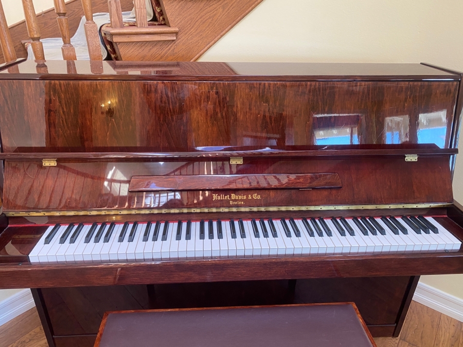 Stunning Hallet, Davis & Co Boston Lacquer Finish Upright Piano With Bench [Photo 2]