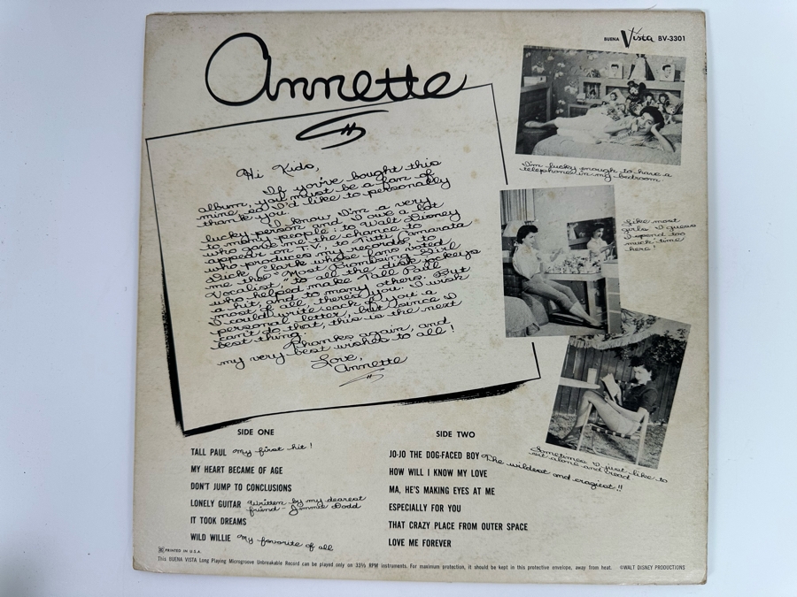 Vintage Walt Disney Productions Annette Vinyl Record BV-3301 [Photo 3]
