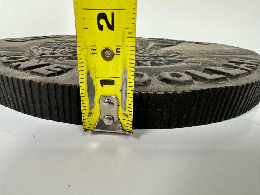 Signed Relief Carved Wooden Silver Dollar Wall Plaque 11R X .75D [Photo 12]