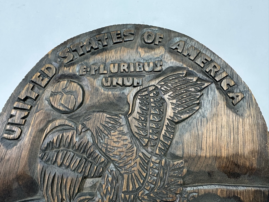 Signed Relief Carved Wooden Silver Dollar Wall Plaque 11R X .75D [Photo 6]