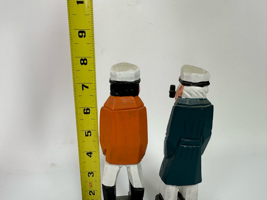 Pair Of Hand Carved Wooden Polychrome Nautical Fishermen Figurines 7.5H [Photo 5]