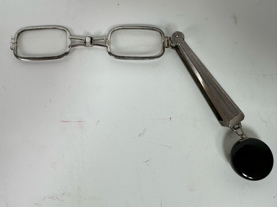 Vintage Art Deco Sterling Silver Lorgnette Folding Spectacles With Handle Pendant [Photo 2]