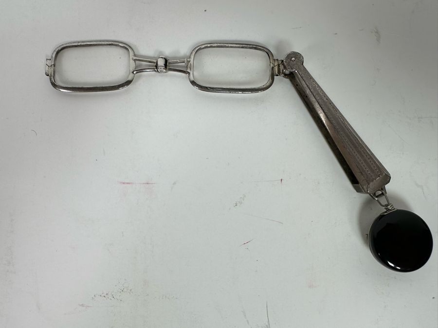 Vintage Art Deco Sterling Silver Lorgnette Folding Spectacles With Handle Pendant [Photo 3]