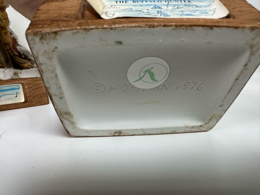 Five Porcelain Whiskey Decanters: Far Right Two Designed By C. M. Russell, Three On Left Lionstone Sculptured Porcelain 1969  Whisky 13.5H [Photo 14]