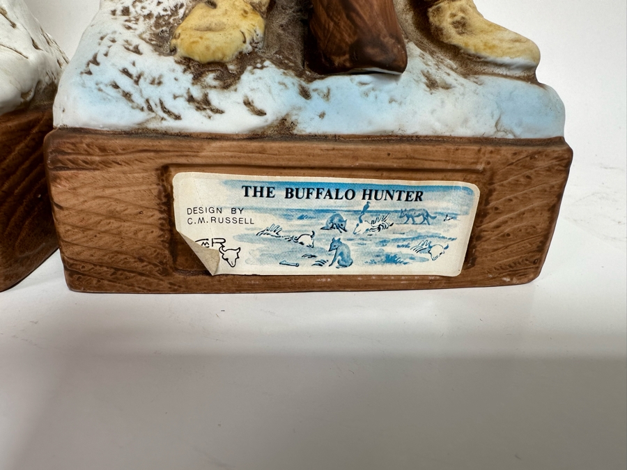 Five Porcelain Whiskey Decanters: Far Right Two Designed By C. M. Russell, Three On Left Lionstone Sculptured Porcelain 1969  Whisky 13.5H [Photo 5]