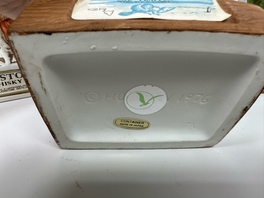 Five Porcelain Whiskey Decanters: Far Right Two Designed By C. M. Russell, Three On Left Lionstone Sculptured Porcelain 1969  Whisky 13.5H [Photo 13]