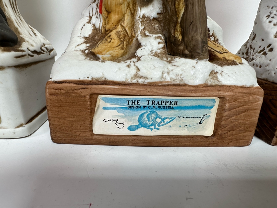 Five Porcelain Whiskey Decanters: Far Right Two Designed By C. M. Russell, Three On Left Lionstone Sculptured Porcelain 1969  Whisky 13.5H [Photo 6]