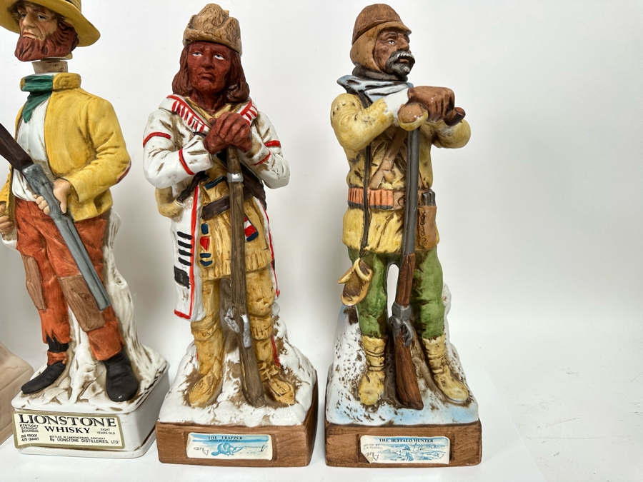 Five Porcelain Whiskey Decanters: Far Right Two Designed By C. M. Russell, Three On Left Lionstone Sculptured Porcelain 1969  Whisky 13.5H [Photo 4]