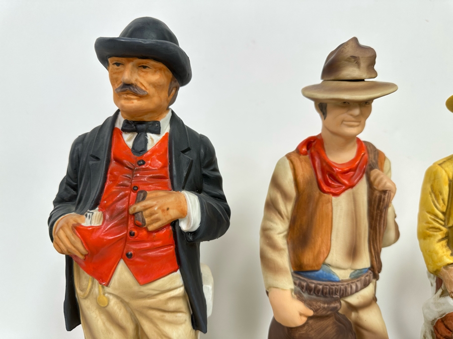 Five Porcelain Whiskey Decanters: Far Right Two Designed By C. M. Russell, Three On Left Lionstone Sculptured Porcelain 1969  Whisky 13.5H [Photo 9]