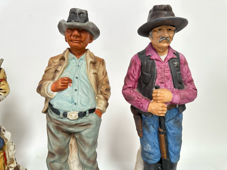 Five Porcelain Whiskey Decanters: Second And Third From Left Designed By C. M. Russell, Others Lionstone And Bitteroot Sculptured Porcelain 1969 Whisky 13.5H [Photo 18]