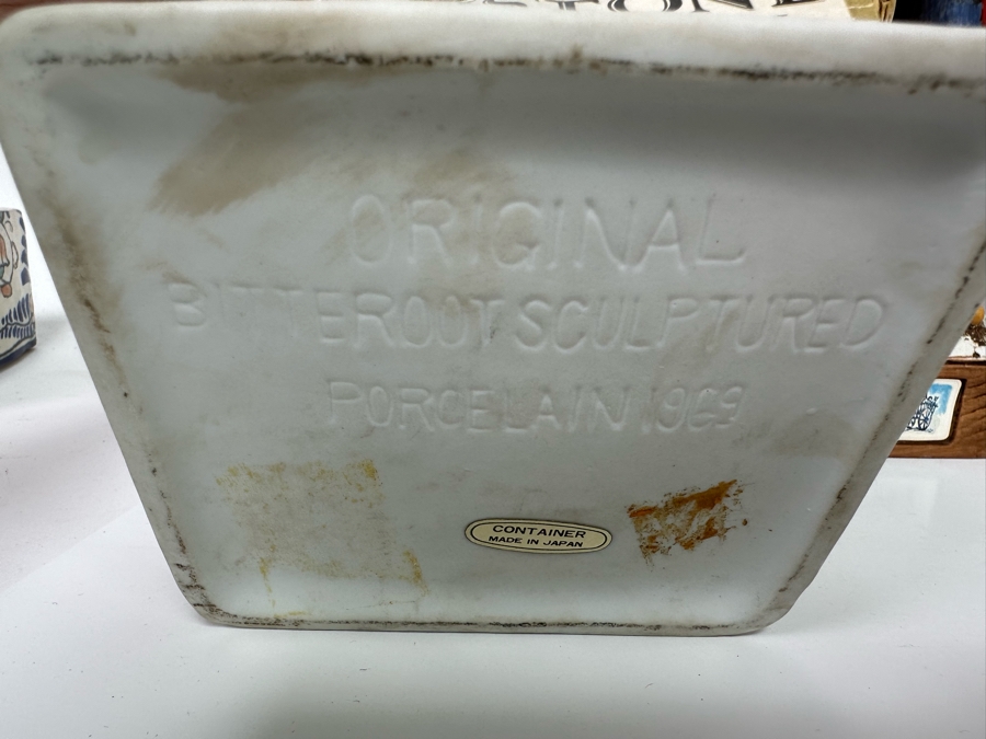 Five Porcelain Whiskey Decanters: Second And Third From Left Designed By C. M. Russell, Others Lionstone And Bitteroot Sculptured Porcelain 1969 Whisky 13.5H [Photo 11]