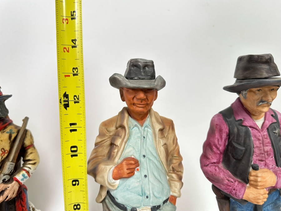 Five Porcelain Whiskey Decanters: Second And Third From Left Designed By C. M. Russell, Others Lionstone And Bitteroot Sculptured Porcelain 1969 Whisky 13.5H [Photo 19]