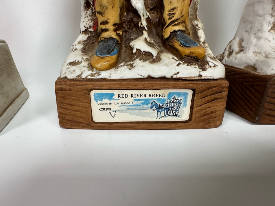 Five Porcelain Whiskey Decanters: Second And Third From Left Designed By C. M. Russell, Others Lionstone And Bitteroot Sculptured Porcelain 1969 Whisky 13.5H [Photo 8]