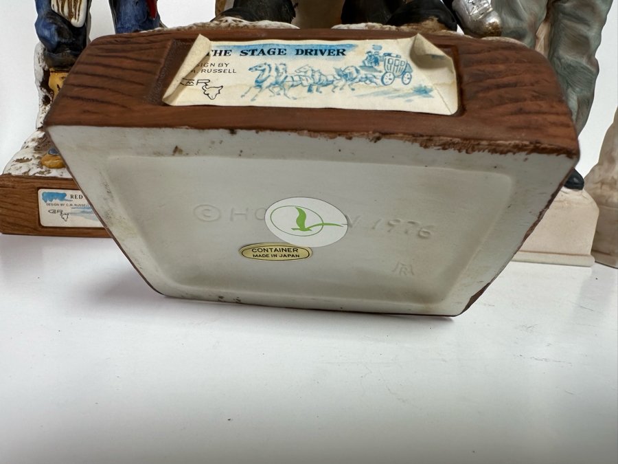 Five Porcelain Whiskey Decanters: Second And Third From Left Designed By C. M. Russell, Others Lionstone And Bitteroot Sculptured Porcelain 1969 Whisky 13.5H [Photo 15]