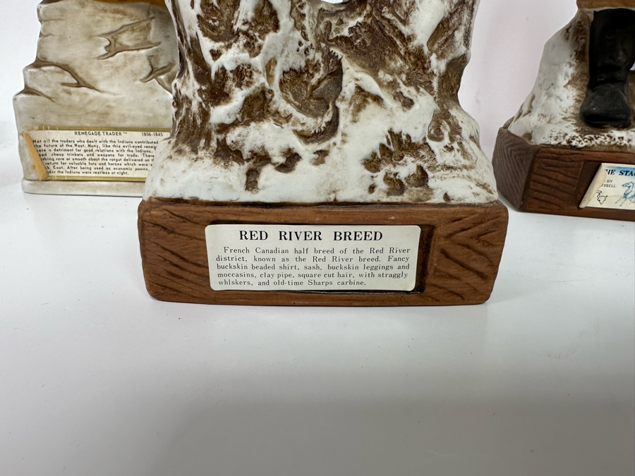 Five Porcelain Whiskey Decanters: Second And Third From Left Designed By C. M. Russell, Others Lionstone And Bitteroot Sculptured Porcelain 1969 Whisky 13.5H [Photo 9]