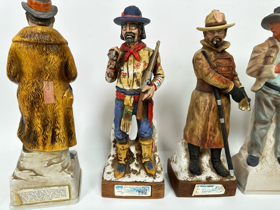 Five Porcelain Whiskey Decanters: Second And Third From Left Designed By C. M. Russell, Others Lionstone And Bitteroot Sculptured Porcelain 1969 Whisky 13.5H [Photo 7]