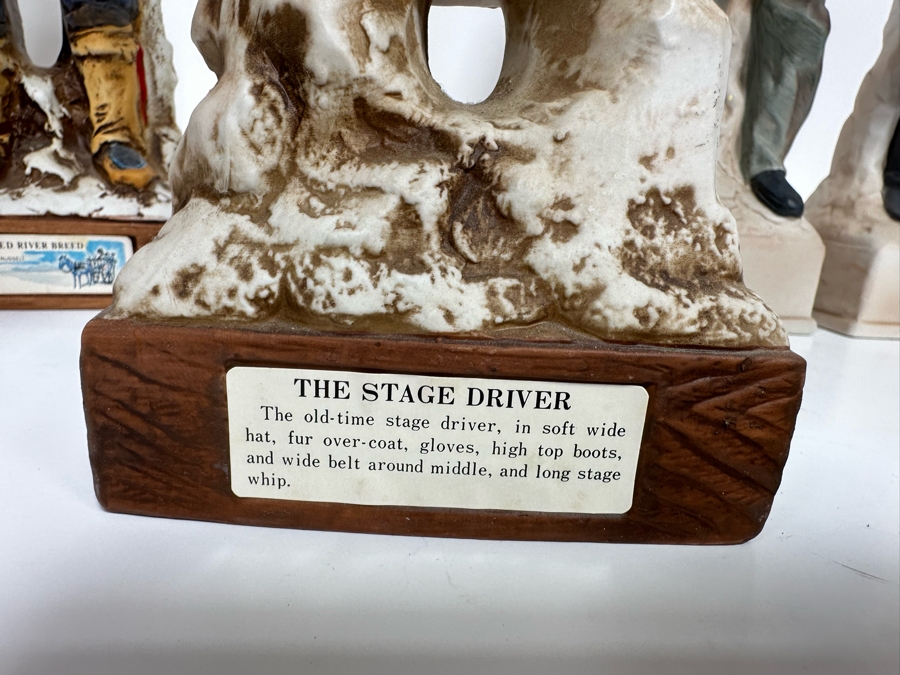 Five Porcelain Whiskey Decanters: Second And Third From Left Designed By C. M. Russell, Others Lionstone And Bitteroot Sculptured Porcelain 1969 Whisky 13.5H [Photo 14]