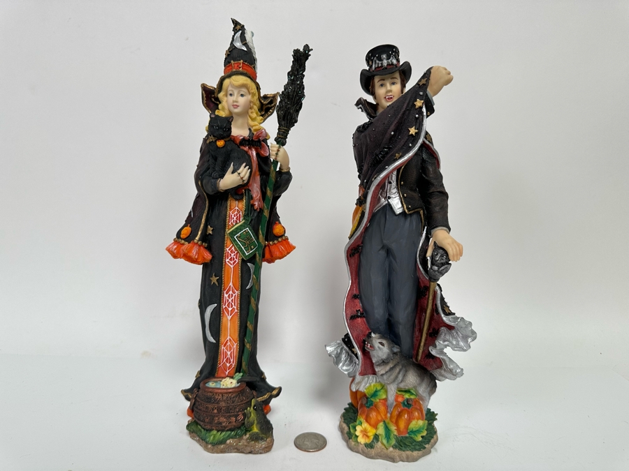 Pair Of Lenox Halloween Decoration Figurines: Midnight Vampire And Bewitching Beauty 12.5H [Photo 3]