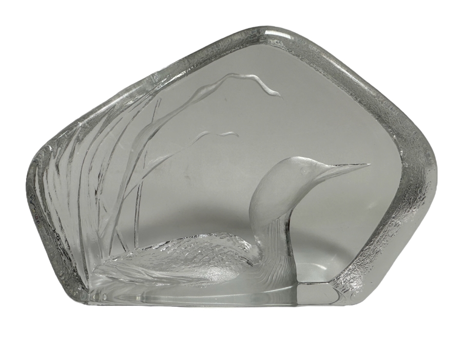 Mats Jonasson Loon Swedish Clear Crystal Art Glass Signed 4.5H [Photo 1]