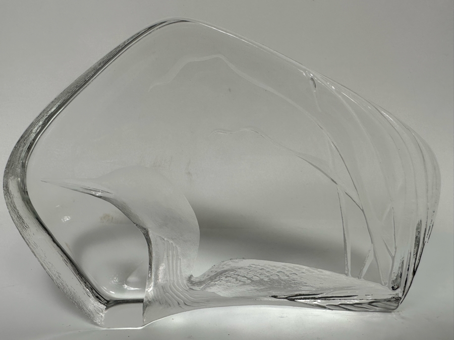 Mats Jonasson Loon Swedish Clear Crystal Art Glass Signed 4.5H [Photo 4]